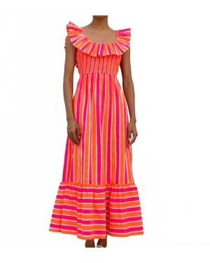 Pink City Prints Neon Sunset Susie Midi. Dress - Red