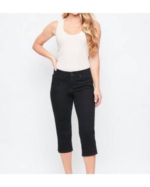 YMI Missy 5 Pocket Side Slit Hem Capri - Black
