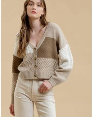 Blu Pepper Textured Button Down Cardi - Natural