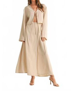 Miou Muse Long Sleeve Tie Front Top - Natural