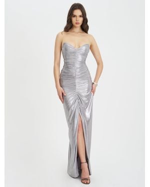 Miss Circle Sable Ruched Glitter Mermaid Gown - White
