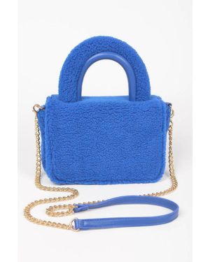 Fashnzfab Faux Fur Top Handle Clutch Bag - Blue