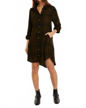 Mod-o-doc Long Sleeve Plaid Shirt Dress - Black
