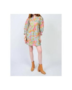 Uncle Frank Brocade Ruffle Neck Dress - Blue