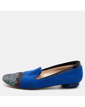 Nicholas Kirkwood Suede And Glitter Smoking Slippers - Blue