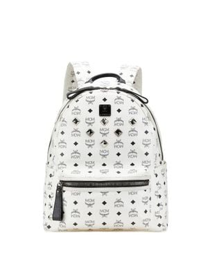 MCM Visetos Logo Studded Leather Backpack - White