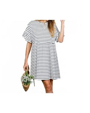 Vine & Love Striped Babydoll Mini Dress - Black