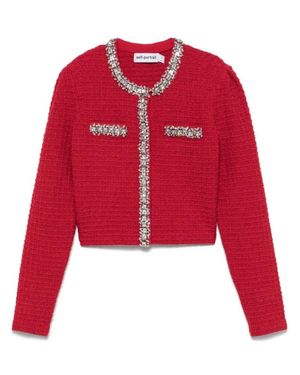Self-Portrait Textured Knit Cropped Sweater With Decorative Embellishments