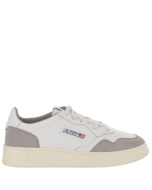 Autry Low-Top Leather Sneakers With Suede Inserts And Logo Details - Gray