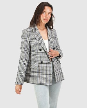 Belle & Bloom Piccadilly Wool Blend Plaid Blazer - Gray
