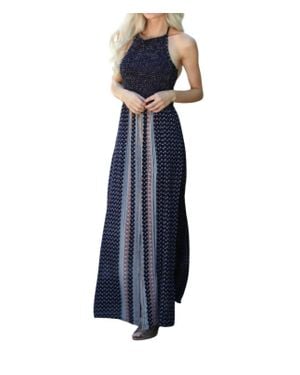 Angie Twin Print Halter Maxi Romper - Blue