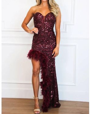 Maniju Dance Til Dawn Strapless Feather Sequin Maxi Dress - Red
