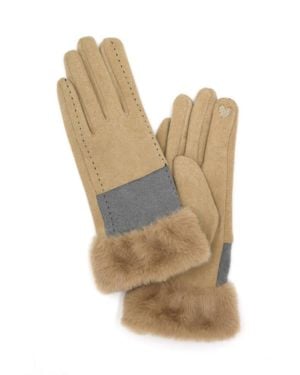 Fashnzfab Two Tone And Stitch Lines Fauxfur Smarttouchgloves - Gray