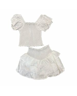Tweenstyle Girl's Eyelet Skirt Set - White