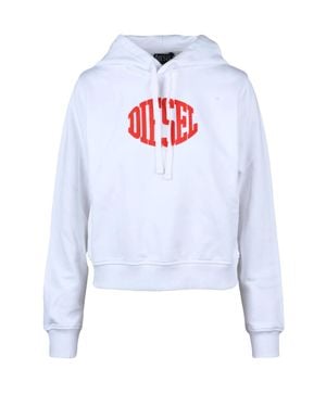 DIESEL Cropped Hoodie With Bold Logo And Adjustable Drawstring - White