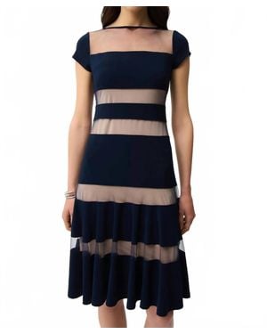 Joseph Ribkoff Fit And Flare Dress With Mesh Inserts - Blue
