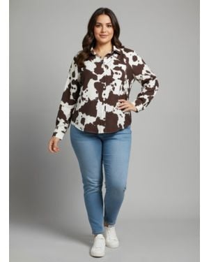TRUEDAMES Cow Print Long Sleeve Button-Up Shirt - Blue