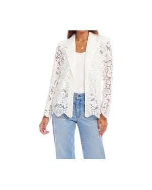 Karen Kane Floral Lace Scallop Edge Blazer - Blue