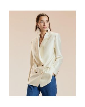 Cynthia Rowley Silk Wool Double Breasted Blazer - Natural