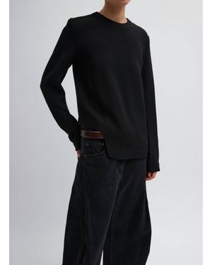 Tibi Melee Crepe Long Sleeve Cropped Top - Black