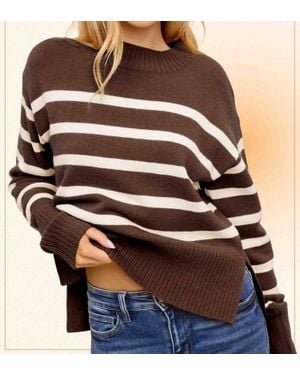 Le Miel Striped Dolman Sleeve Sweater - Brown