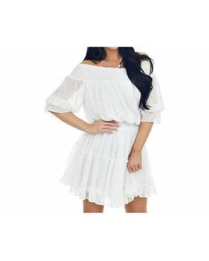 Bluivy Swiss Dot Off Shoulder Dress - Blue
