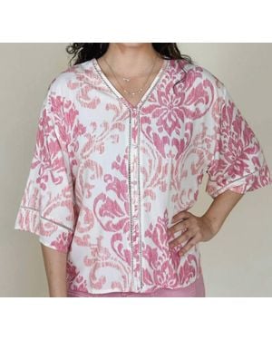 Charlie b Printed Wide Elbow Sleeve V-Neck Blouse - Pink