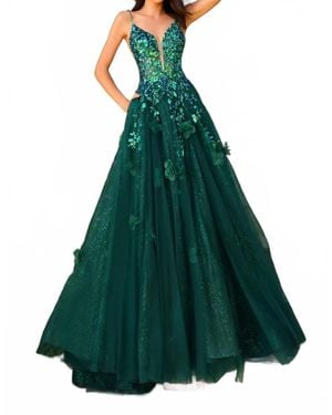 Amarra 3D Floral Tulle Embellishments Ball Gown - Green