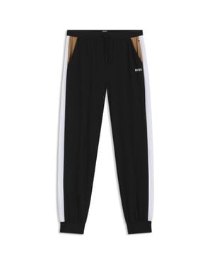 BOSS Cotton-Blend Pajama Bottoms With Contrast Panels - Black
