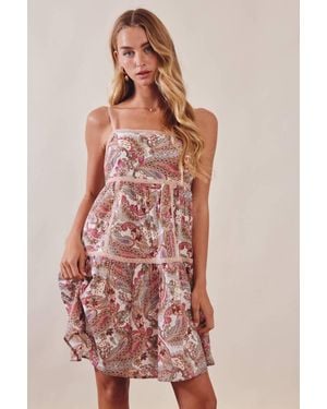 Listicle Paisley Lace Trim Mini Dress - Pink