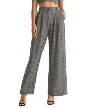 Endless Blu. Plaid Tailored Pants - Gray