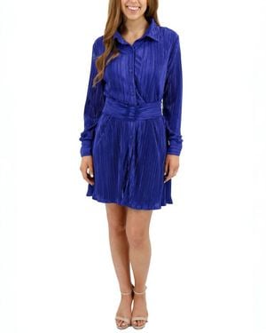 Grace and Lace Eve Belted Plisse Dress - Blue