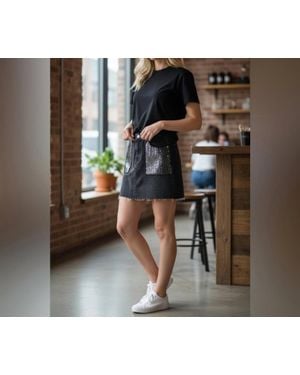 Lucky Brand Sequin Pocket Denim Skirt - Gray