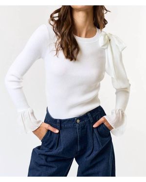 Lalavon Shoulder Satin Bow Top - White