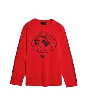 Simone Rocha Dim Sum Logo Print Long Sleeve T-Shirt - Red