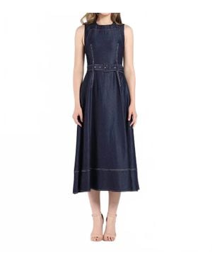 white christmas dresses Button-Down Belted Quarter Sleeve Denim Dress – Gracia Fashion main image 1
