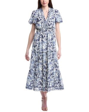 Max Studio V-Neck Tiered Maxi Dress - Blue