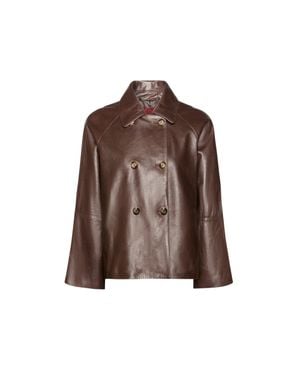 Elena Miro Corto Real Leather Double-Breasted Jacket - Brown