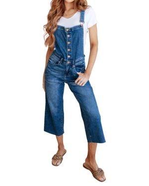 Judy Blue High Rise Crop Wide Leg Denim Overalls - Blue