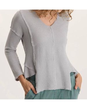 XCVI Arnie Thermal Asymmetrical V-Neck Top - Gray