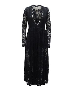 Ganni Deep Neckline Lace Midi Dress - Black
