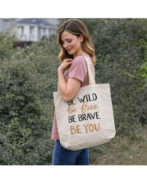 Fashnzfab Be Wild Be Free Message Print Shoulder Tote Bag - Gray