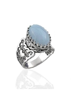 Filigranist Filigree Art Double Heart Lace Agate Gemstone Ring - Metallic