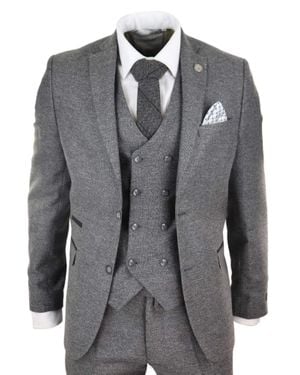 TruClothing 3 Piece Suit Double Breasted Tweed - Gray