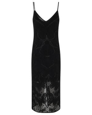 Blumarine Butterfly V-Neck Macrame Work Cotton Day Dress - Black