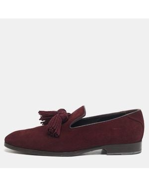 Jimmy Choo Burgundy Suede Foxley Tassels Loafers - Red