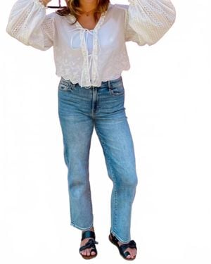 Lilbelle Charlotte Austin Embroidery Detail Long Sleeve Blouse - Blue