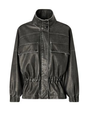Pinko Oversized Aged Effect Coated Fabric Caban Jacket - Black