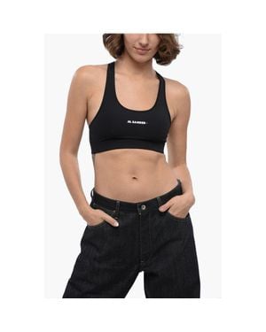 Jil Sander Tech Fabric Crop Top With Printed Logo - Black