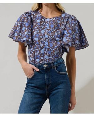Sugarlips Princeton Floral Puff Sleeve Top - Blue